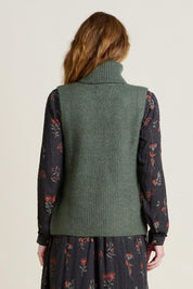 A model wearing the Button Side Knitted Vest in colour Khaki (Green), from the back