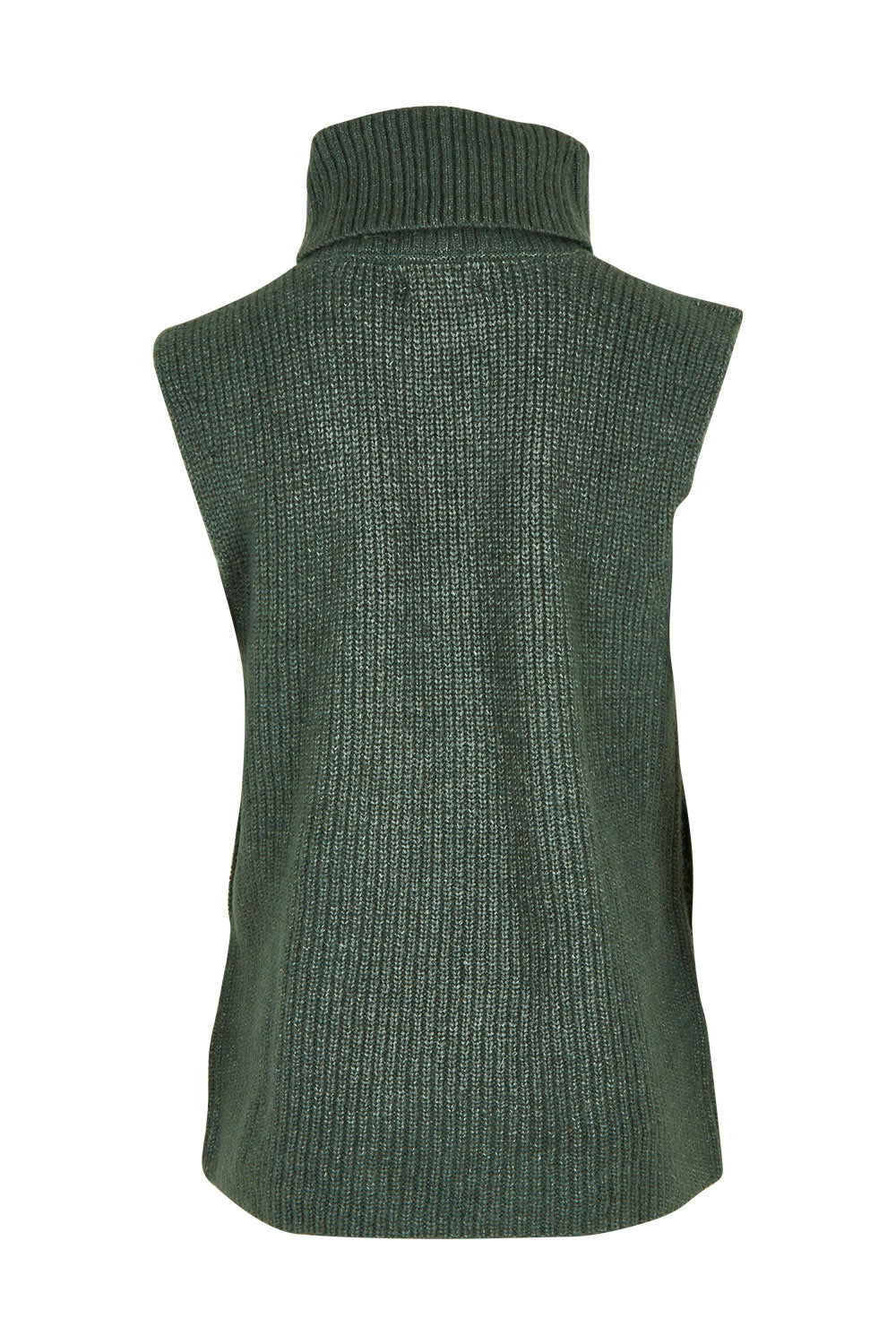 Product shot of the Button Side Knitted Vest in colour Khaki (Green), from the back