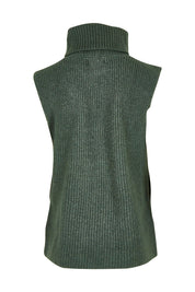 Product shot of the Button Side Knitted Vest in colour Khaki (Green), from the back
