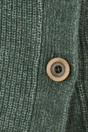 Product shot of the Button Side Knitted Vest in colour Khaki (Green), detail