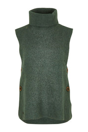 Product shot of the Button Side Knitted Vest in colour Khaki (Green), from the front