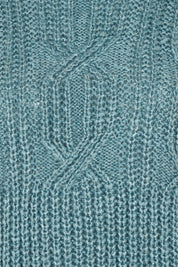 Product shot of the Cable Knitted Roll Neck Jumper in colour Blue (Blue), detail