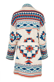 Product shot of the Geo Belted Wool Blend Knitted Cardigan in colour Multi, from the back