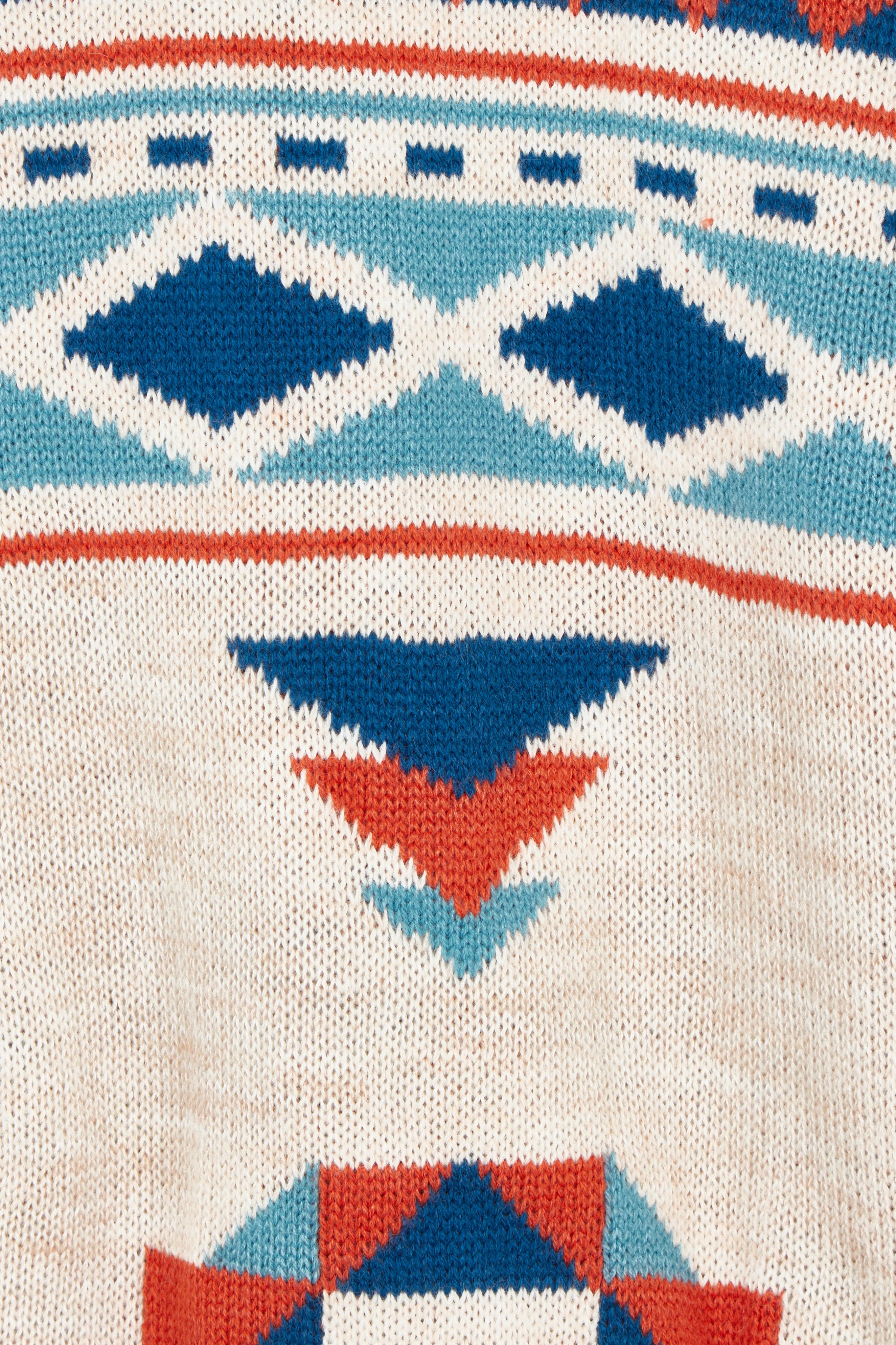 Product shot of the Geo Belted Wool Blend Knitted Cardigan in colour Multi, detail