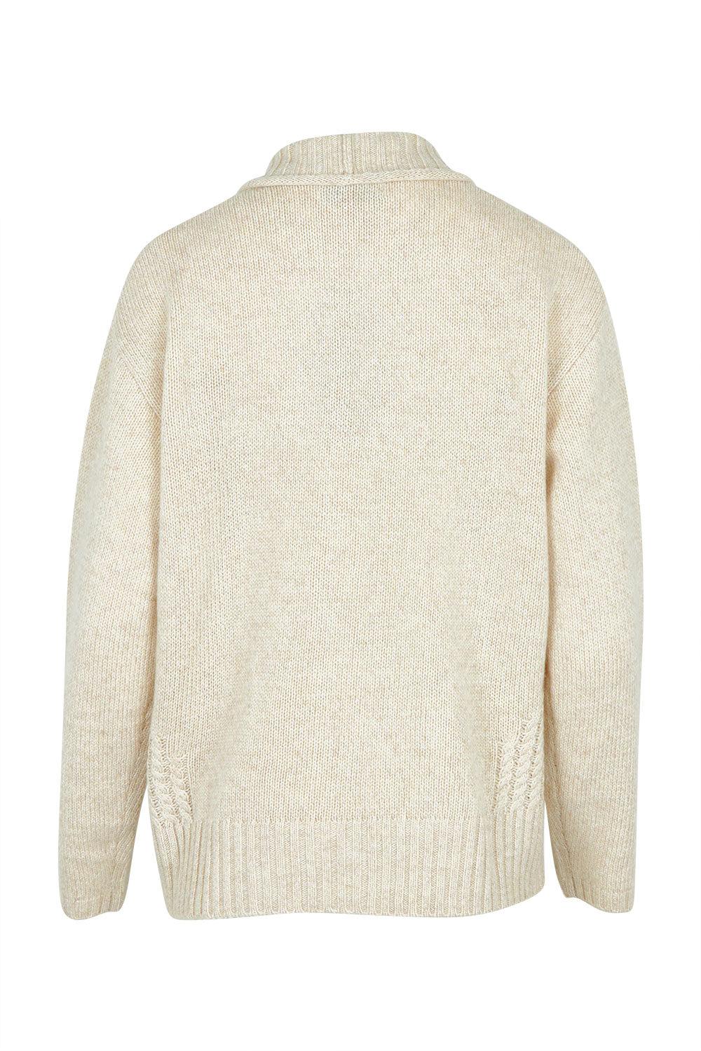Product shot of the Shawl Collar Wool Blend Cardigan in colour Cream, from the back