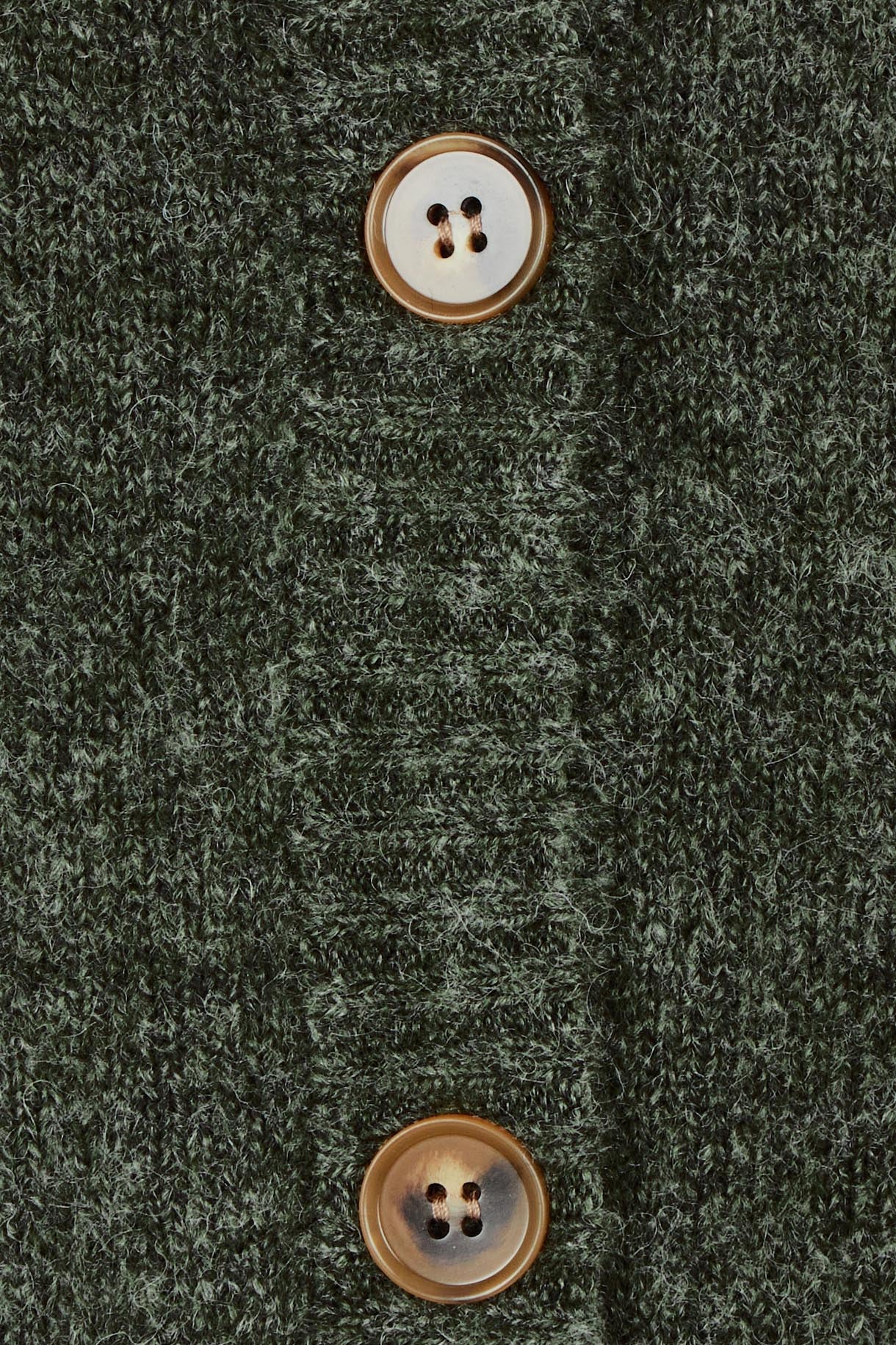 Product shot of the Rib Stitch Classic Cardigan in colour Green (Green), detail