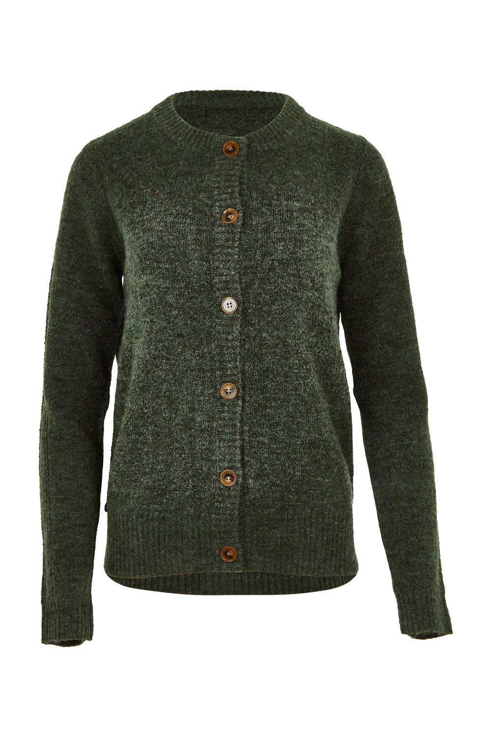 Product shot of the Rib Stitch Classic Cardigan in colour Green (Green), from the front