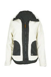 Product shot of the Fortunes Reversible Jacket in colour Multi (Green), detail