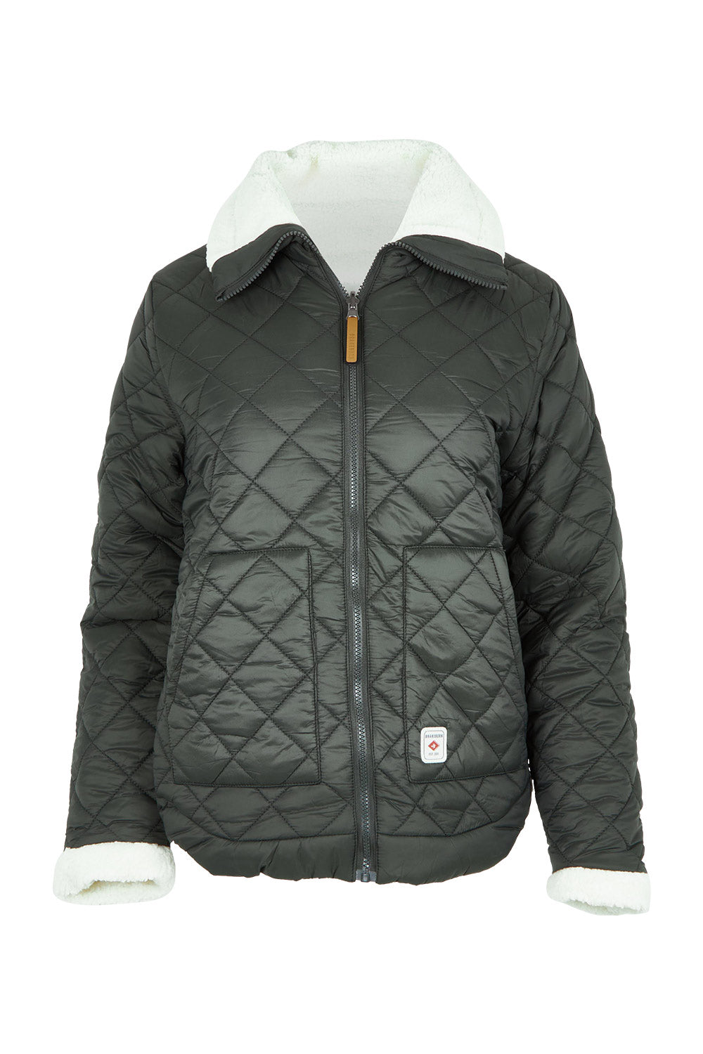 Product shot of the Fortunes Reversible Jacket in colour Multi (Green), from the front