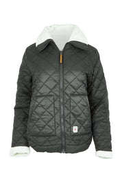 Product shot of the Fortunes Reversible Jacket in colour Multi (Green), from the front