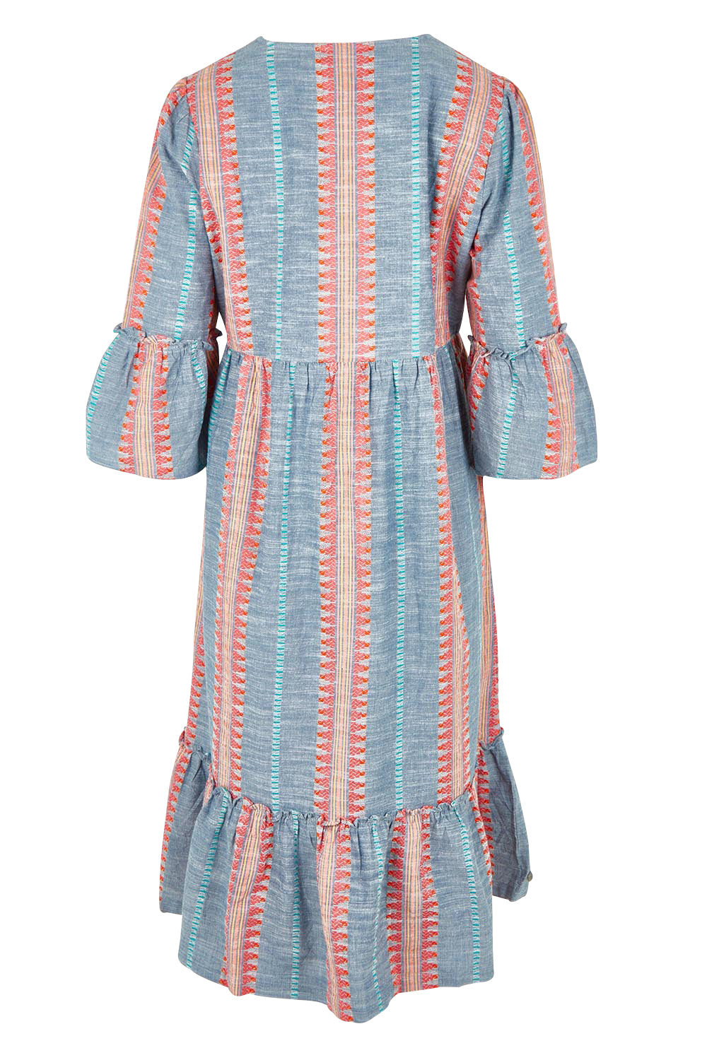 Product shot of the Shore Cotton Midi Dress in colour Bluered, from the back