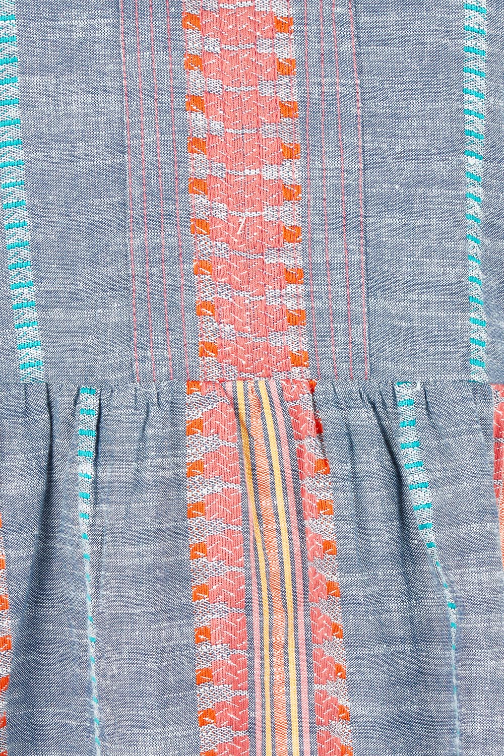 Product shot of the Shore Cotton Midi Dress in colour Bluered, detail