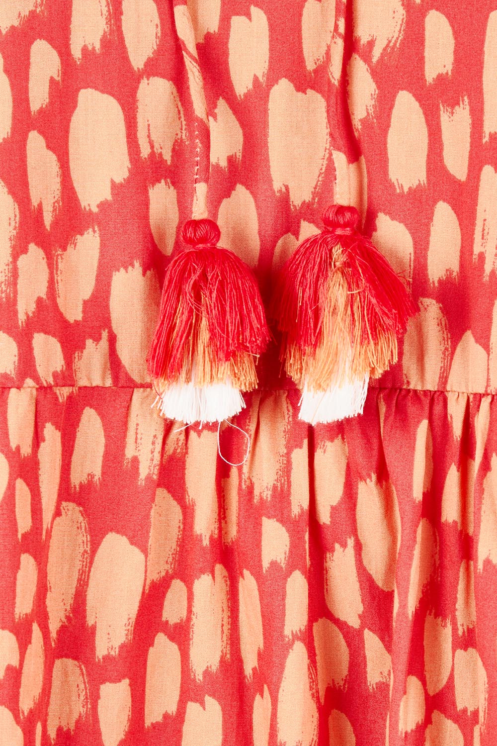Product shot of the Sundown Cotton Maxi Dress in colour Coral, detail
