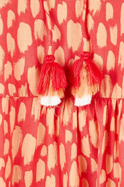 Product shot of the Sundown Cotton Maxi Dress in colour Coral, detail