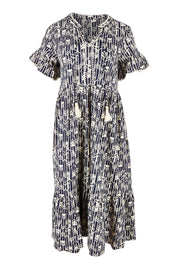Product shot of the Arrows Cotton Midi Dress in colour Navy (Blue), from the front