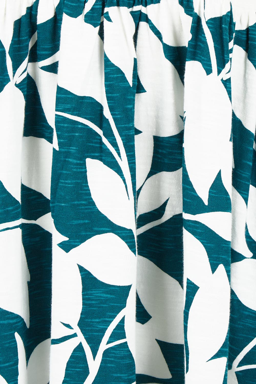 Product shot of the Woodland Leaves Maxi Cotton Jersey Dress in colour Multi (Blue), detail