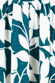Product shot of the Woodland Leaves Maxi Cotton Jersey Dress in colour Multi (Blue), detail