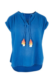 Product shot of the Ocean Cotton Blouse in colour Blue (Blue), from the front
