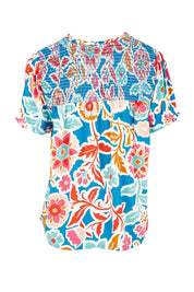 Product shot of the Full Bloom Blouse in colour Multi (Blue), from the back