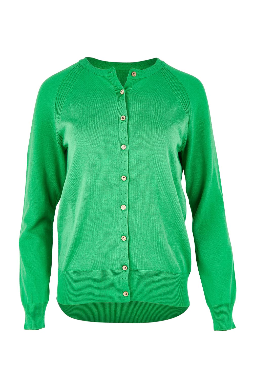 Product shot of the Kelly Green Classic Cotton Cardigan in colour Green (Green), from the front