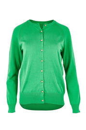 Product shot of the Kelly Green Classic Cotton Cardigan in colour Green (Green), from the front