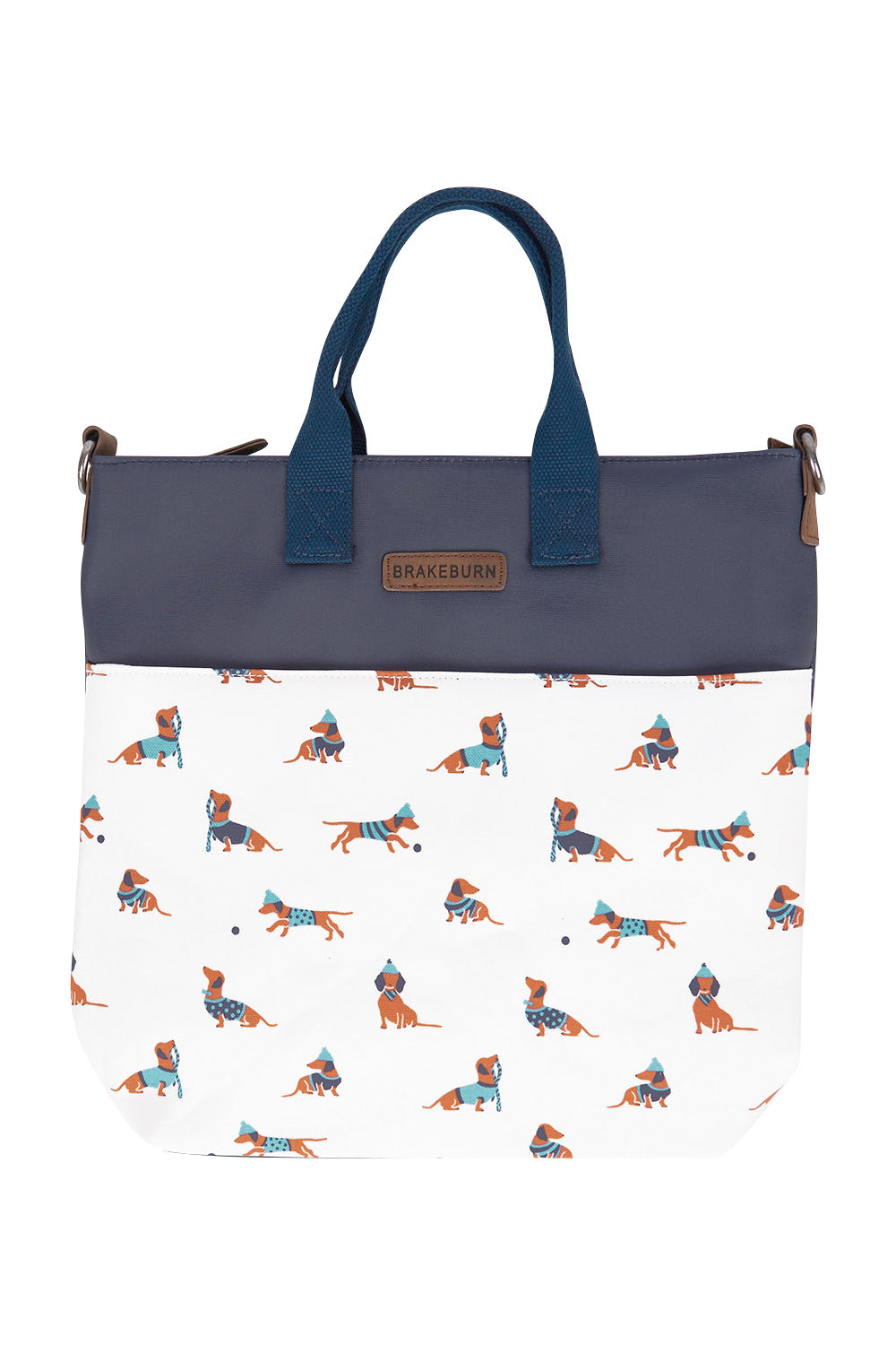 Product shot of the Sausage Dog Tote Bag in colour Creamnavy, from the front