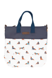 Product shot of the Sausage Dog Tote Bag in colour Creamnavy, from the front