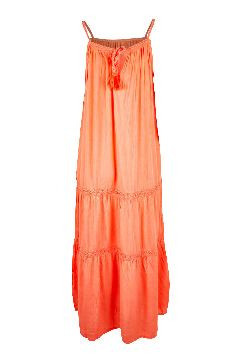Product shot of the Amara Maxi Dress in colour Coral (Pink), from the back