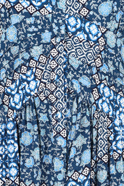 Product shot of the Folk Floral Patchwork Dress in colour Blue (Blue), detail