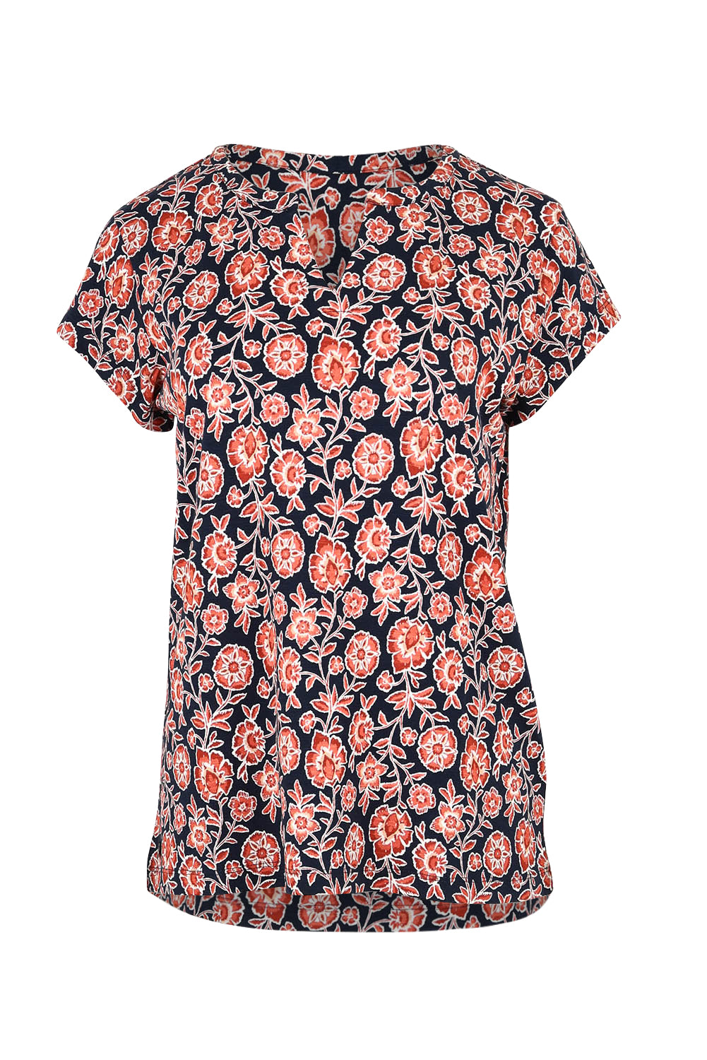 Product shot of the Boho Floral T Shirt in colour Multi (Blue), from the front