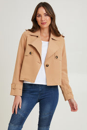 Preloved Cropped Trench Jacket - Tan