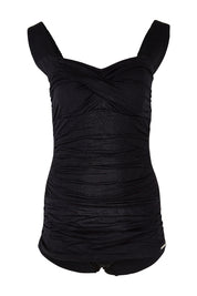 Product shot of the Classique Retro Skirted One Piece in colour Black (Black), from the front