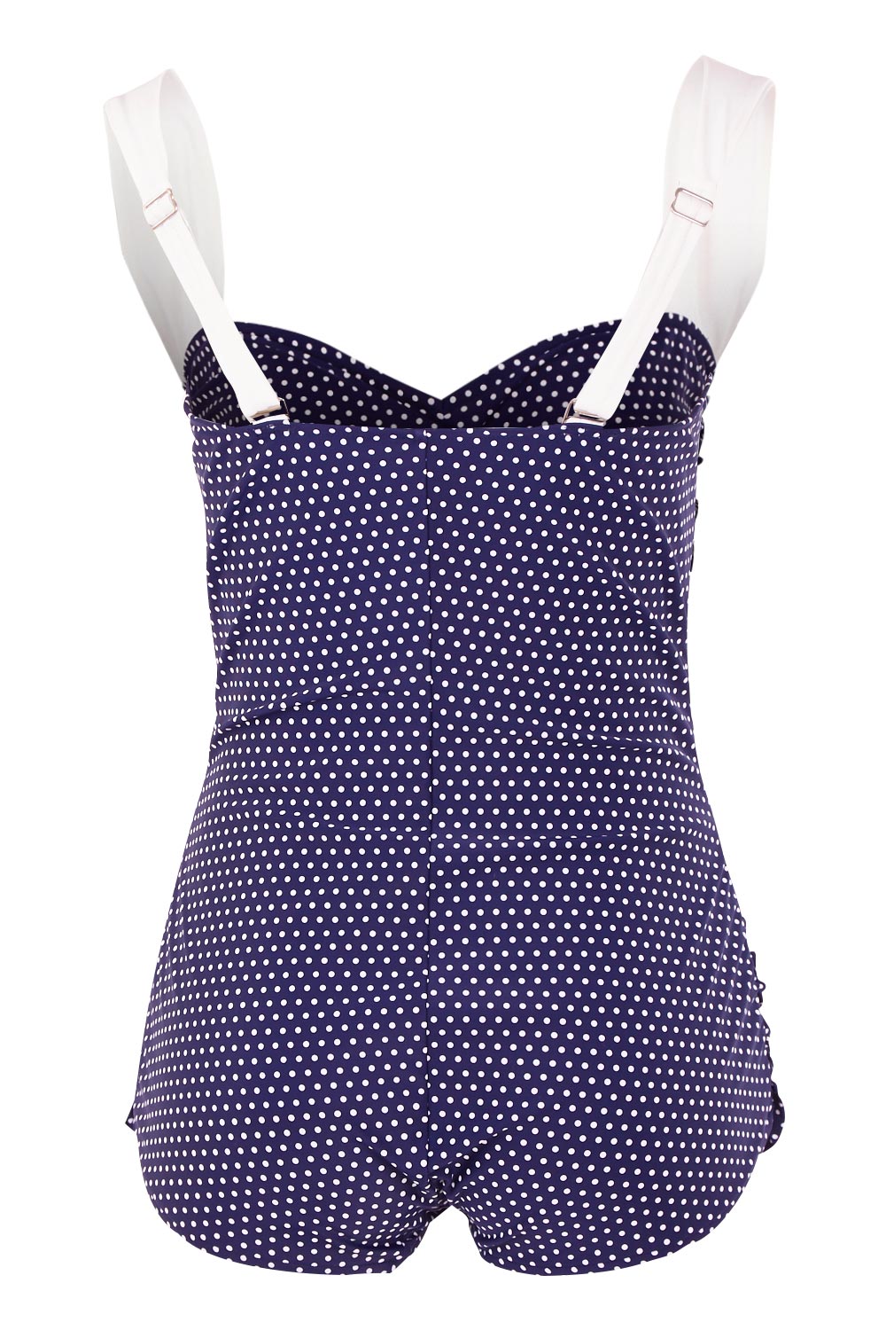 Product shot of the Retro Skirted One Piece in colour NavyWhite (Blue), from the back