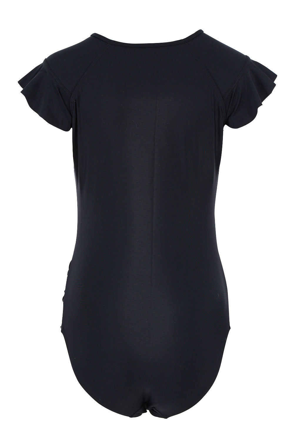 Product shot of the Zip Front One Piece in colour Black (Black), from the back