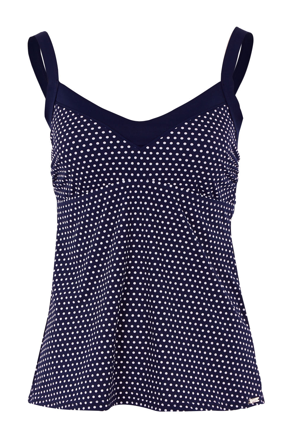 Product shot of the Underwire Tankini Top in colour NavyWhite (Blue), from the front