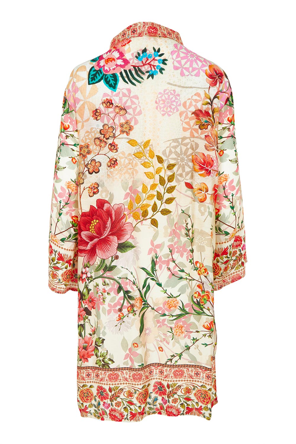 Product shot of the Rouge Bloom Kimono in colour Rouge, from the back