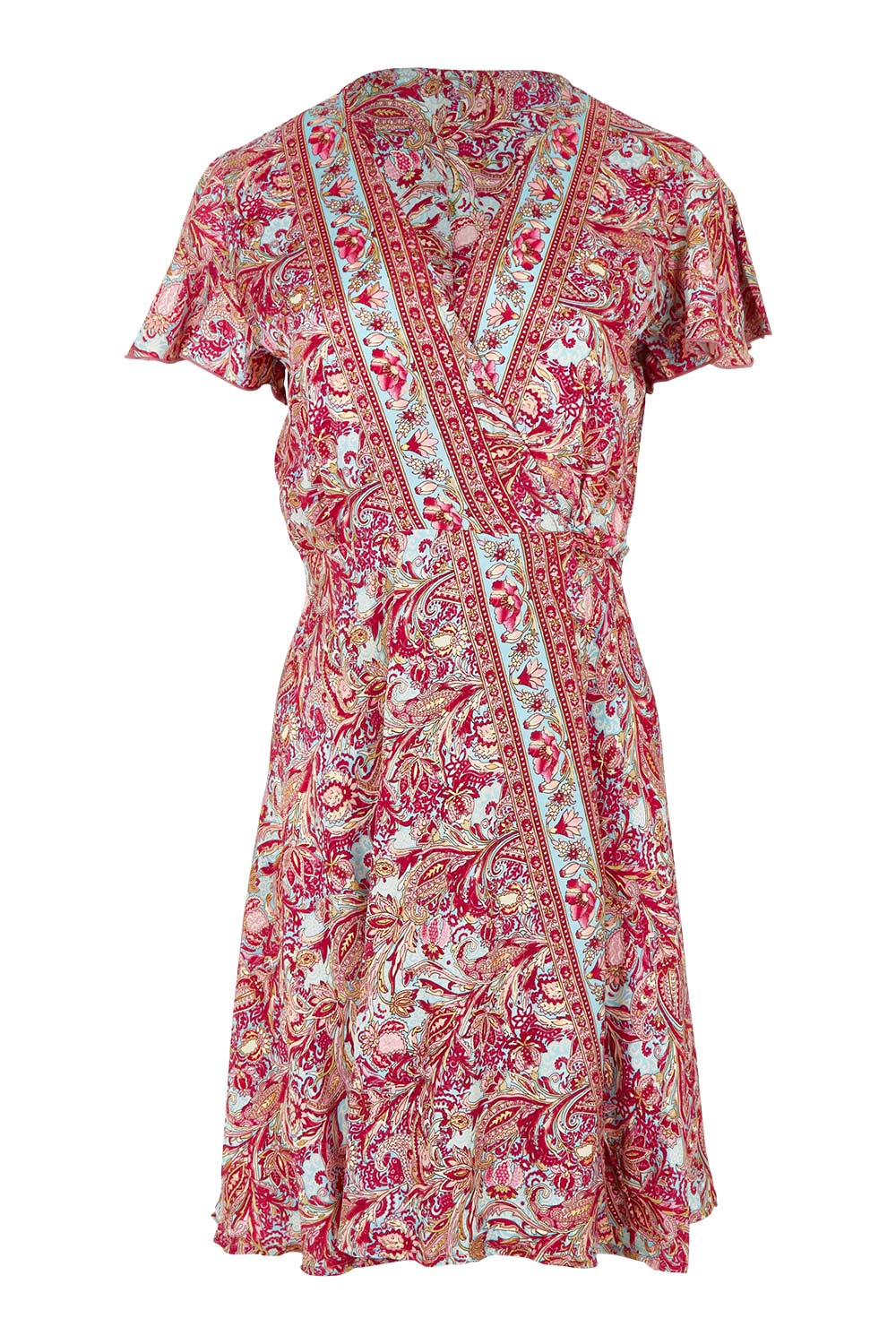 Product shot of the Cleo Silk Blend Wrap Dress in colour Cleo (Pink), from the front