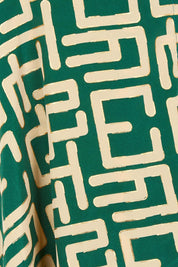 Product shot of the Geo Silk Blend Wrap Dress in colour Green (Green), detail