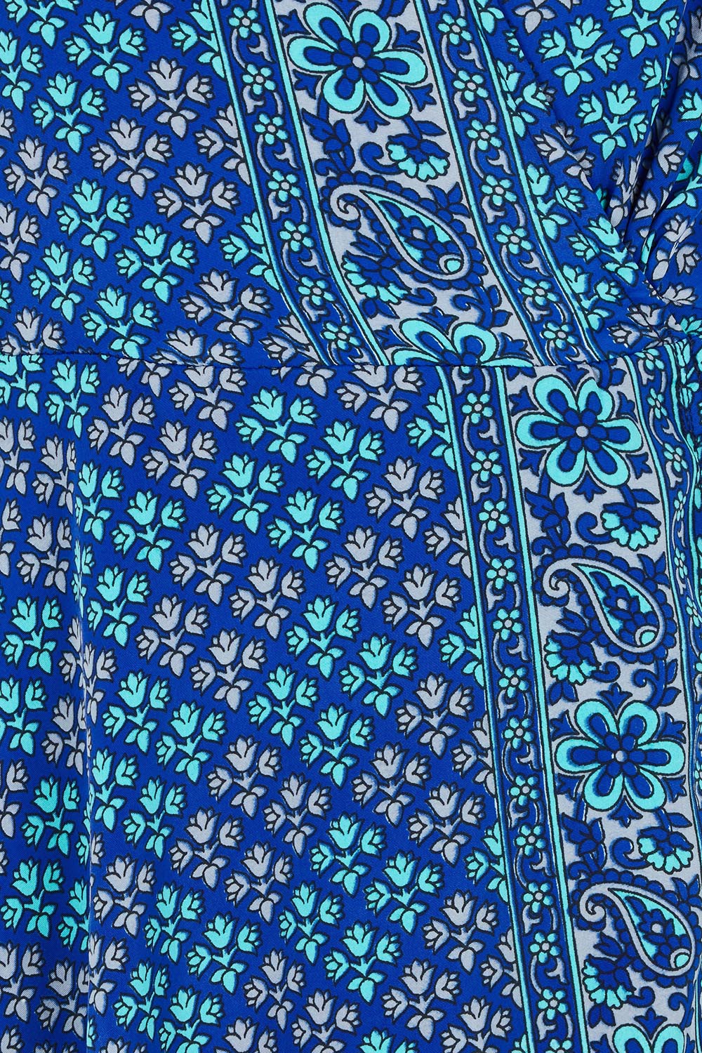 Product shot of the Pirrin Silk Blend Wrap Dress in colour Pirrin (Blue), detail