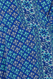 Product shot of the Pirrin Silk Blend Wrap Dress in colour Pirrin (Blue), detail