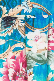 Product shot of the Floral Crane Shirt in colour Crane (Blue), detail