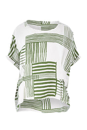 Product shot of the Random Stripe Print Top in colour Khaki (Green), from the front