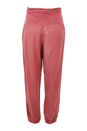Product shot of the Lyocell Pant in colour Rose (Pink), from the back