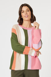 A model wearing the Indie Knit in colour Multi, from the front, cropped image