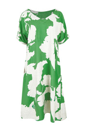 Product shot of the Barcelona Dress in colour Elm (Green), from the front