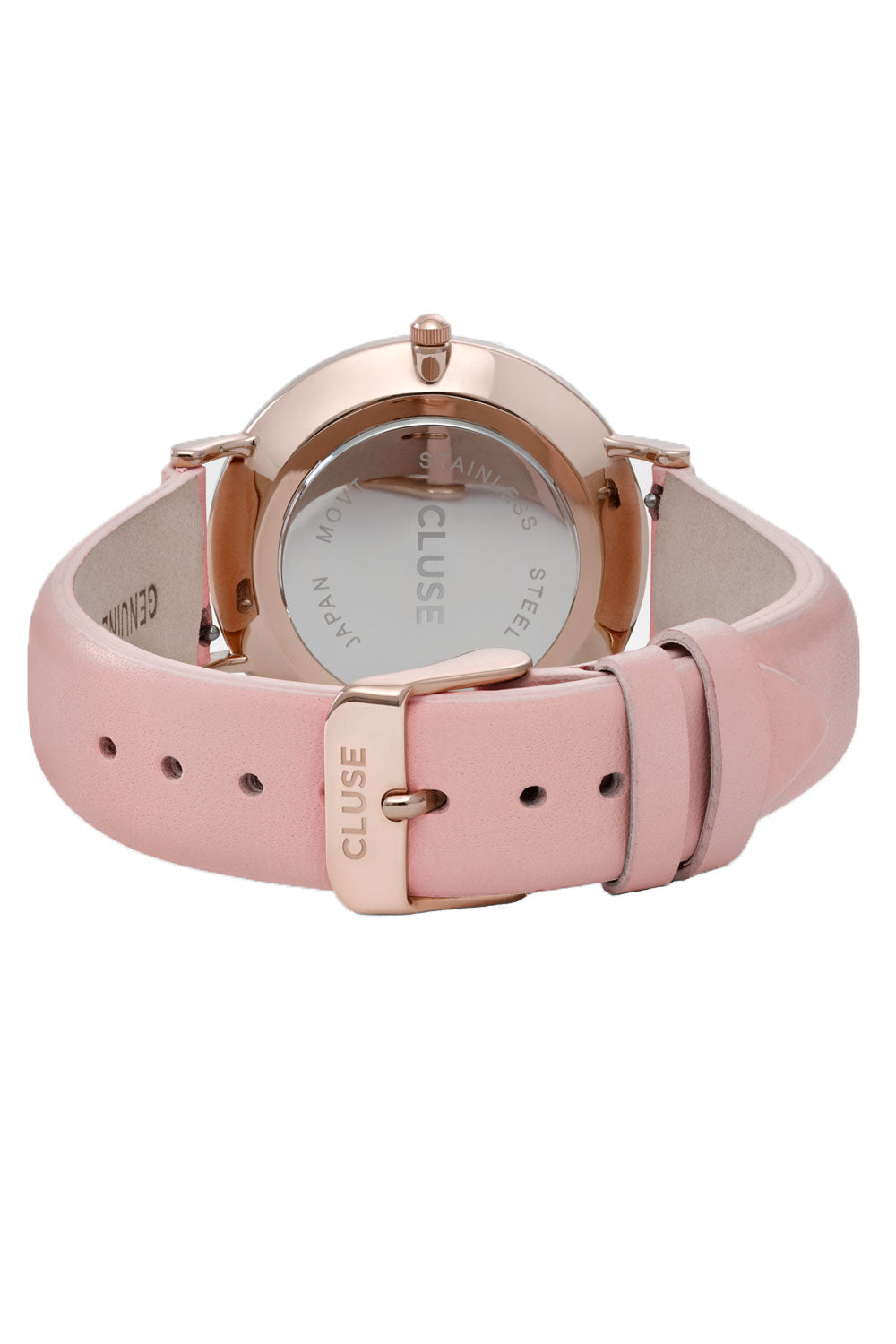 Product shot of the La Boheme Rose Gold Watch in colour WhitePink (Pink), from the back