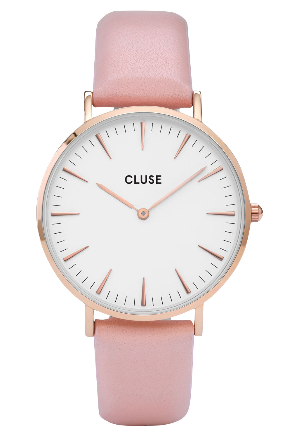 Product shot of the La Boheme Rose Gold Watch in colour WhitePink (Pink), from the front