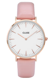 Product shot of the La Boheme Rose Gold Watch in colour WhitePink (Pink), from the front