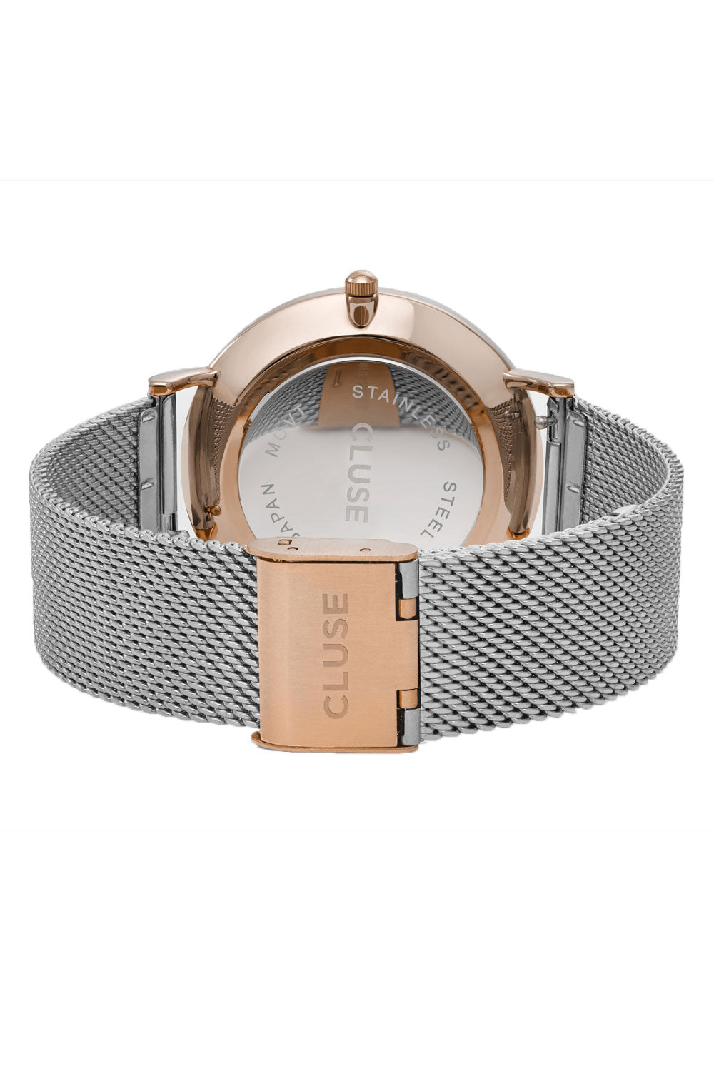 Product shot of the La Boheme Mesh Watch in colour RoseGoldSl (Metallics), from the back