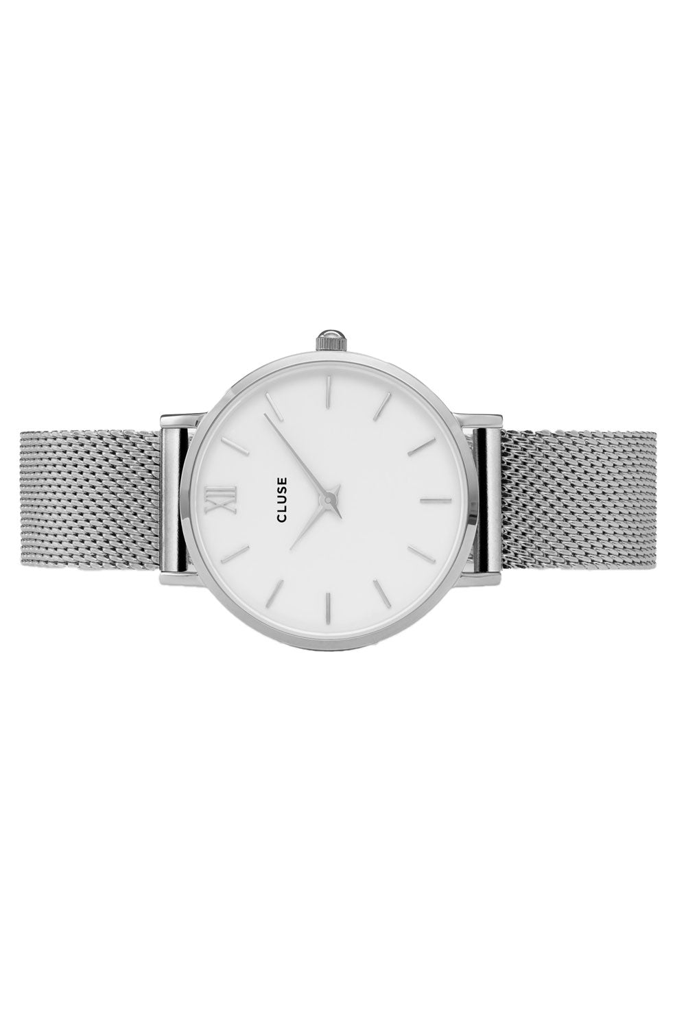 Product shot of the Minuit Mesh Watch in colour SilverWhit (Metallics), detail